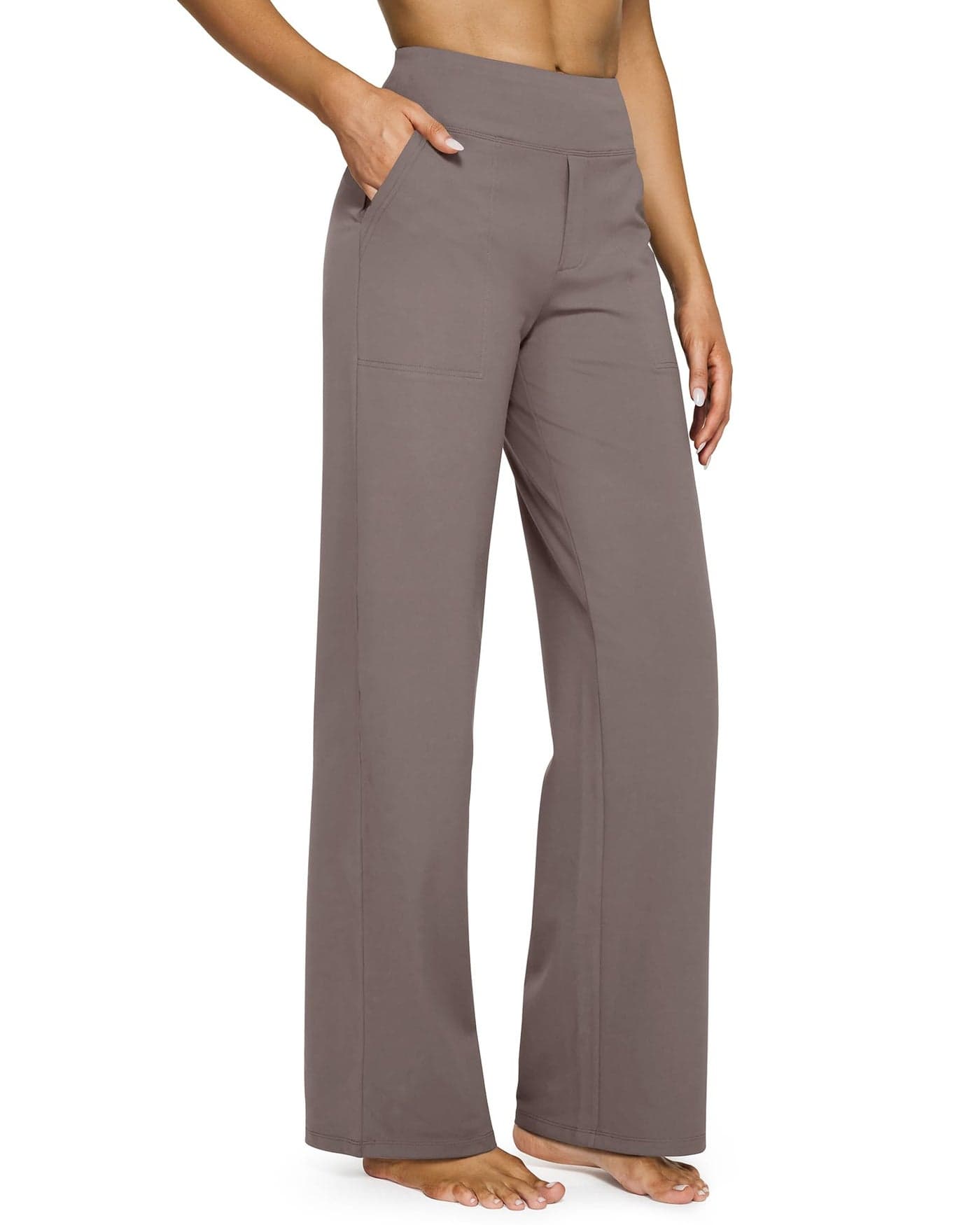 G4Free Yoga Pants for Women Wide Leg Trouser Pants Loose Casual Sweatpant High Waisted Lounge Work Business Casual(Taupe,M,33")