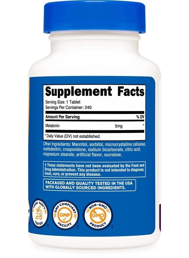 Melatonin 5mg, 240 Fast Dissolve Tablets (Mixed Berry Flavor) - Non-GMO, Gluten Free