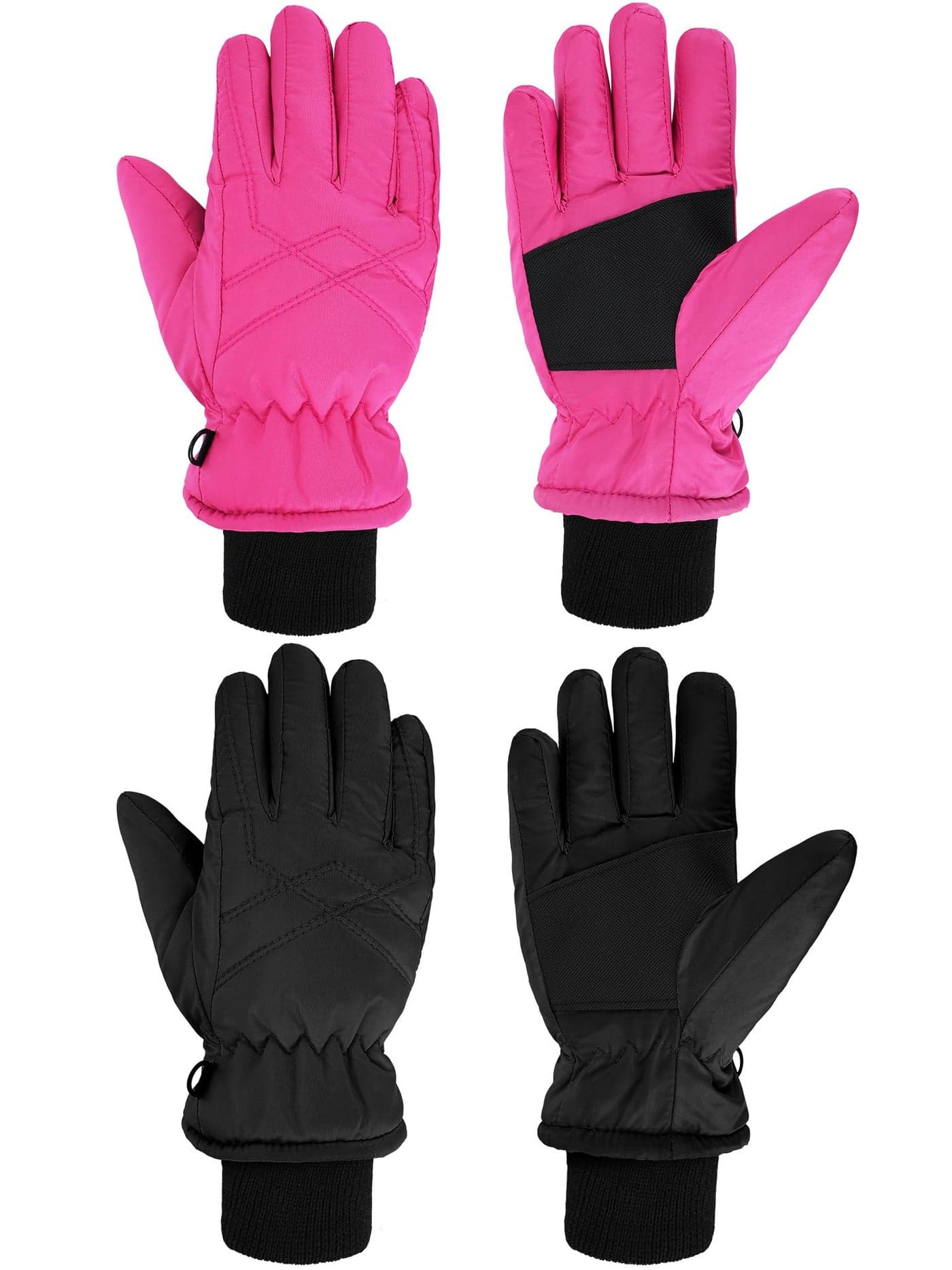 SATINIOR 2 Pairs Kids Waterproof Snow Gloves Boys Girls Windproof Winter Warm Ski Gloves for Cold Weather(4-7 Years,Rose Red, Black)