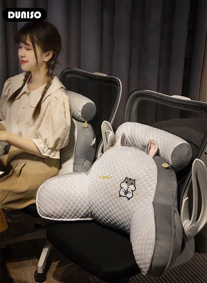 Husband Pillow Backrest with Arms Adult Reading Pillow Shredded Memory Foam, Ultra-Comfy Removable Microplush Cover and Detachable Neck Roll Unmatched Support Bed Rest Sit Up Pillow
