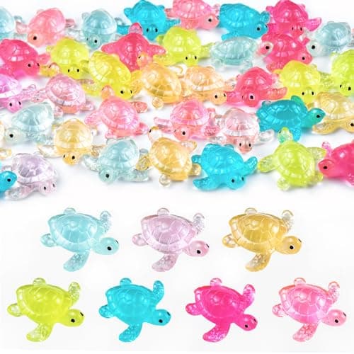HOMICO 50PCS Mini Resin Turtles Figurines Luminous Mini Resin Animals Tiny Sea Animals Tiny Turtles for Garden Micro Moss Landscape Home Decor Party Decor 7 Colors