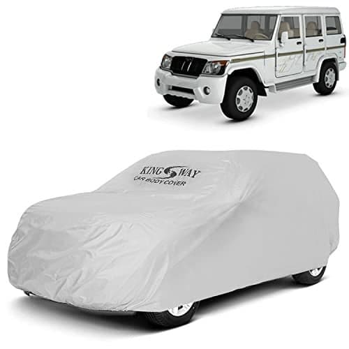 KINGSWAY® Bolero Car Body Cover Dustproof for (Year 2000 to 2019) All Model, Compatible with Mahindra Bolero Car Cover, Comes with Bird Droppings, Scratch, UV and Paint Protection, Silver Matty