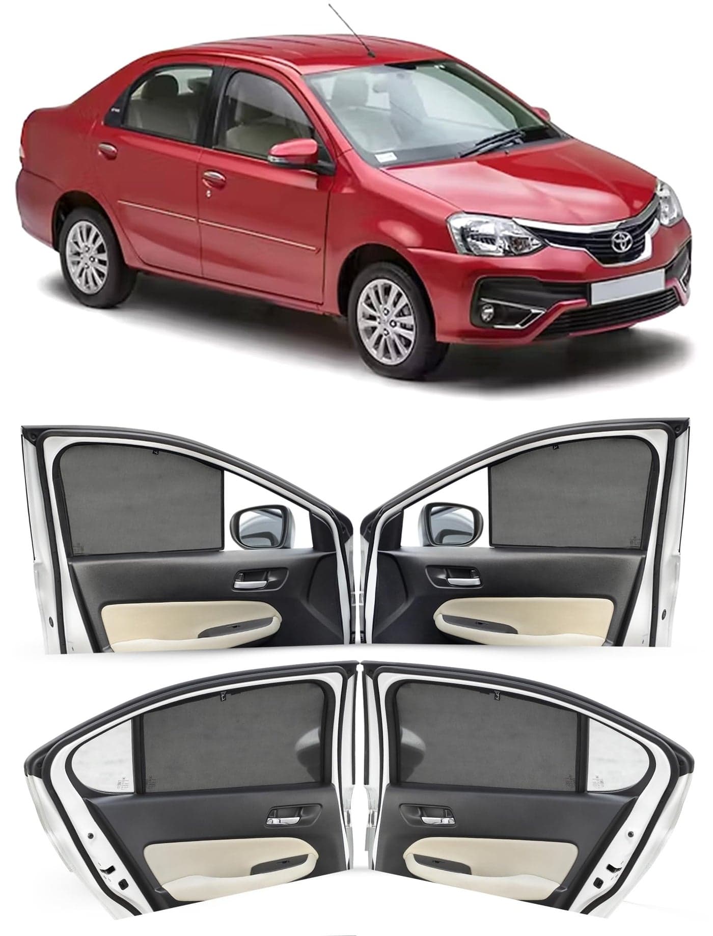 Autofact Car Sunshades for Toyota Etios, UV Protection, Useful Car Accessories, Custom fit Sun Shades for Side Windows, Set of 4