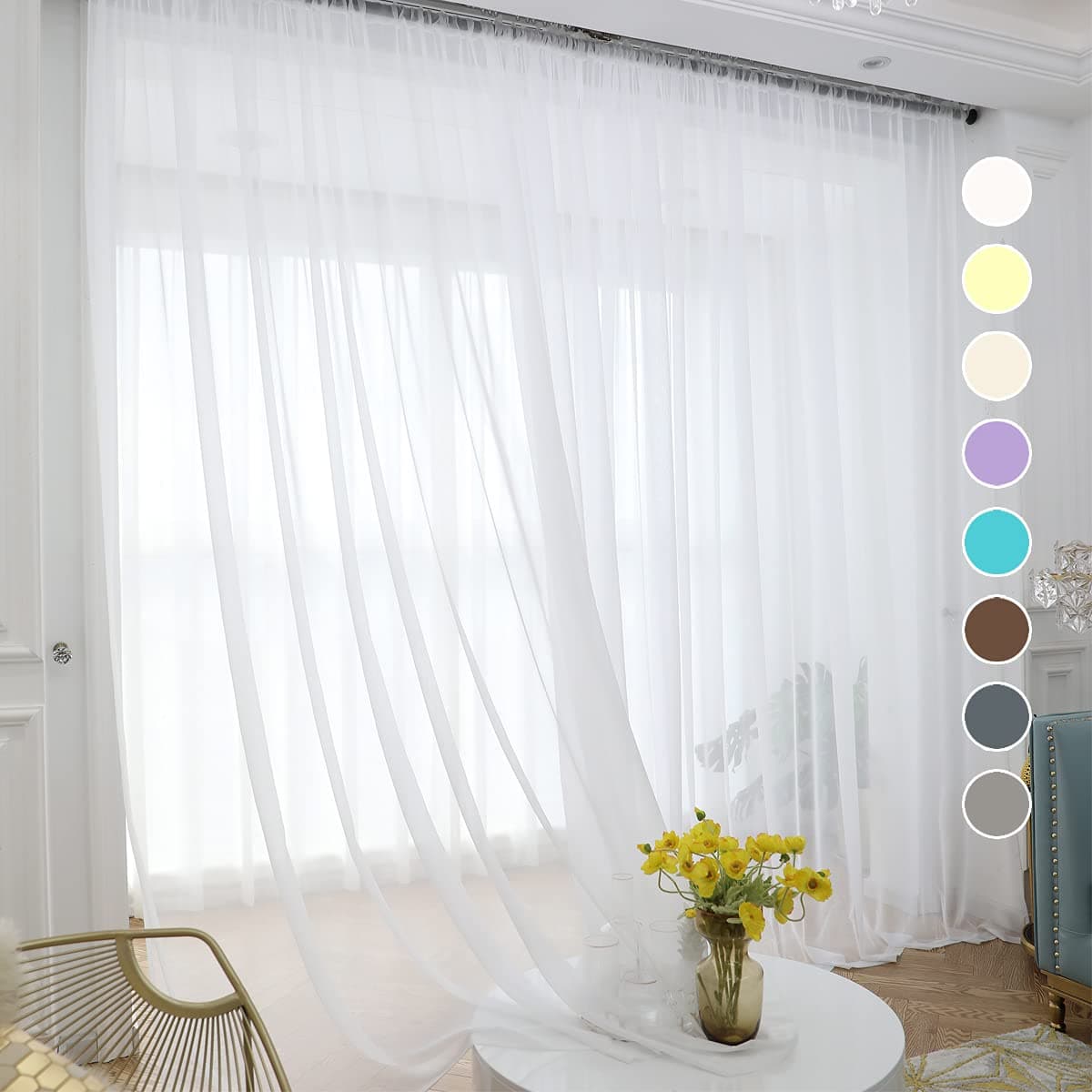 ABCHOME White Sheer Curtains 84 Inches Long 2 PanelsRod Pocket Voile Semi Sheer Window Curtains for Kitchen Bedroom and Living RoomWhite 52 W x 84 L