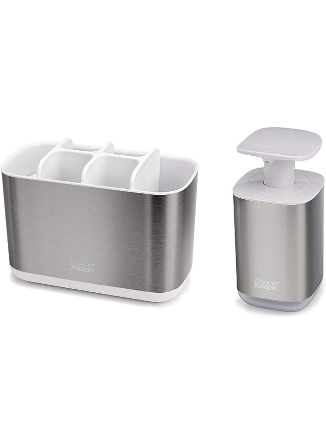 Joseph Bathroom Beauties 2-Piece Bathroom Sink Set with Toothbrush Holder and Soap Pump, Stainless Steel