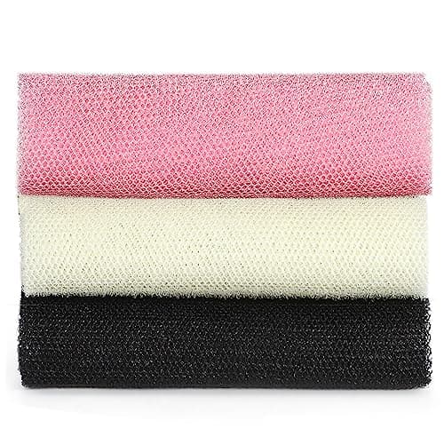 African Exfoliating Net,JASSINS African Sponge Net,Body Exfoliating Long Net Shower Body Scrubber Back Scrubber Skin Smoother(Black+White+Pink)
