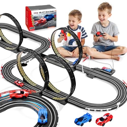 Slot Car Race Track Set for Kids Ages 612 Boys Girls Dual Racing Game 2 HighSpeed Cars 164 Scale Battery or Electric Powered Plugin Track Gift Toy Stocking Stuffers for Children