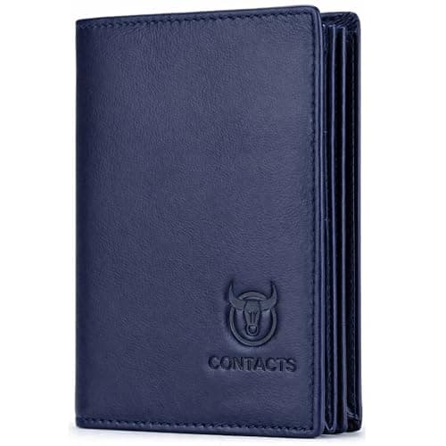 Contacts Men's Genuine Leather Wallet | RFID Blocking Wallet for Men| Up to 15 Card Slots & 1 ID Window | Large Capacity Can Hold 50 Currency Notes (Blue)
