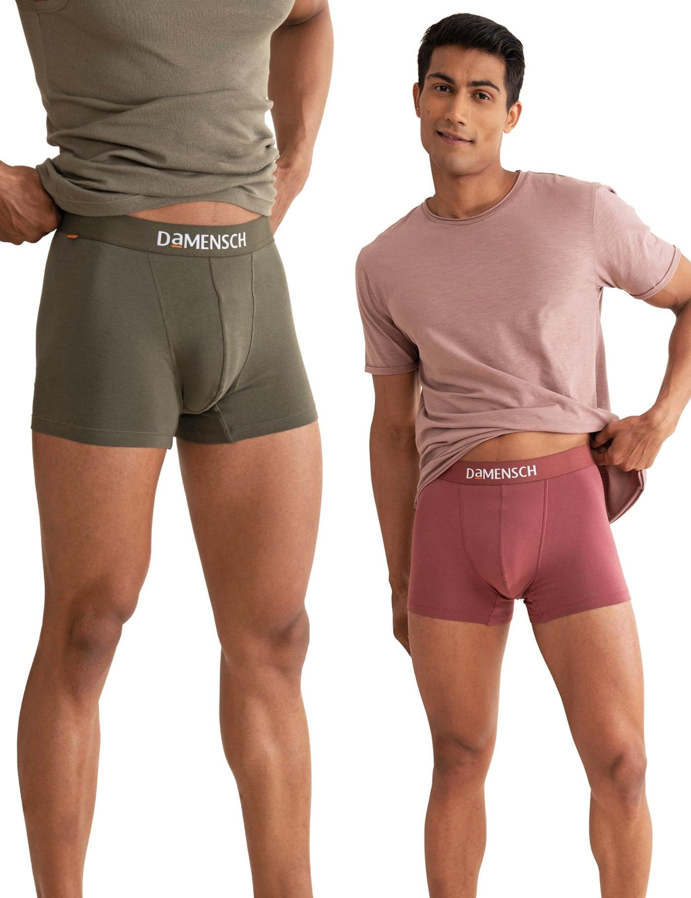 DAMENSCH Men's Deo-Cotton Deodorizing Trunks- Pack of 2- Rusty Red,Deep Olive- Medium