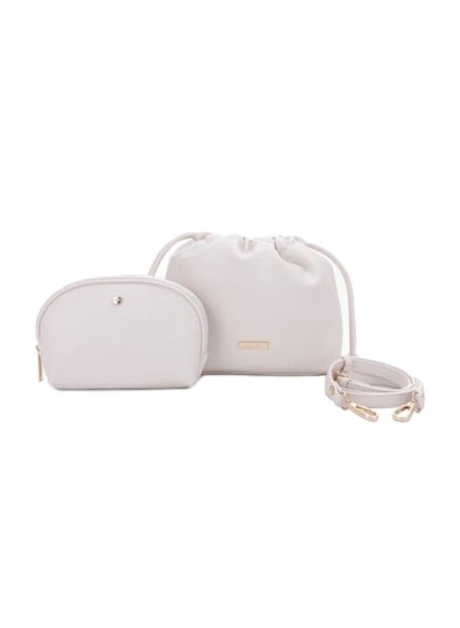 MaliLili Lola Beauty Bag Duo Makeup Bag Travel Cosmetic Bag Set of 2 leather Purse Crossbody Bags for Women and Girls Cute Makeup Pouch Travel Pouch Crossbody Purses for Women Bone