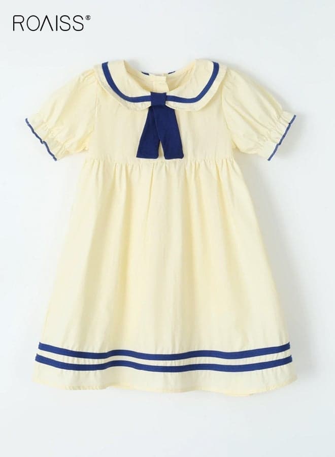 Girls A Line Dress with Back Zipper, Peter Pan Collar Puff Sleeve Dress, Stylish Chic Frock for Girls, Suitable for Daily Wear, Birthday Parties or Any Occasion