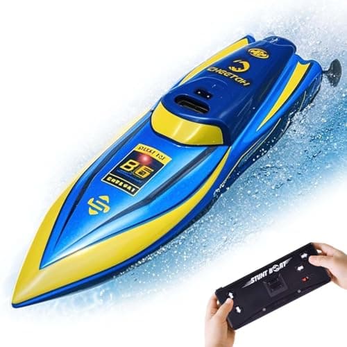 QUN XING Remote Control Mini Rc Boat 24Ghz 360 Rotating Rechargeable Battery for Pool Toys Kids 6 Years Old Blue