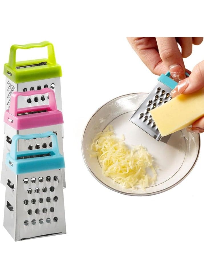 3PCS Mini Cheese Grater Set, 4-Sided Stainless Steel Food Shredder with Handle, Portable Graters for Cheese, Vegetables, Ginger, and Potatoes