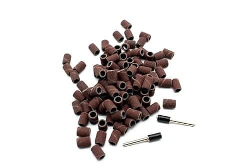 TEMO 100 pc 1/4 Inch Sand Drum Grit 240 Fine with 2 pc 1/8 Inch Mandrel for Dremel Rotary Tools