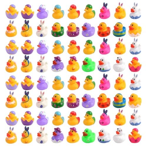 72 Pcs Easter Rubber Ducks Easter Ducks Bag Fillers Ducking Bathtub Toys Party Favors Classroom Game Prizes Easter Decorations