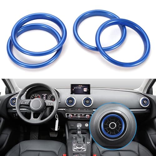 TOMALL 4pcs Aluminum AC Vent Outlet Ring Cover Compatible with Audi A3 S3 RS3 Air Conditioning Inner Vent Trim Decoration Interior Accessories (Blue-Inner Ring)