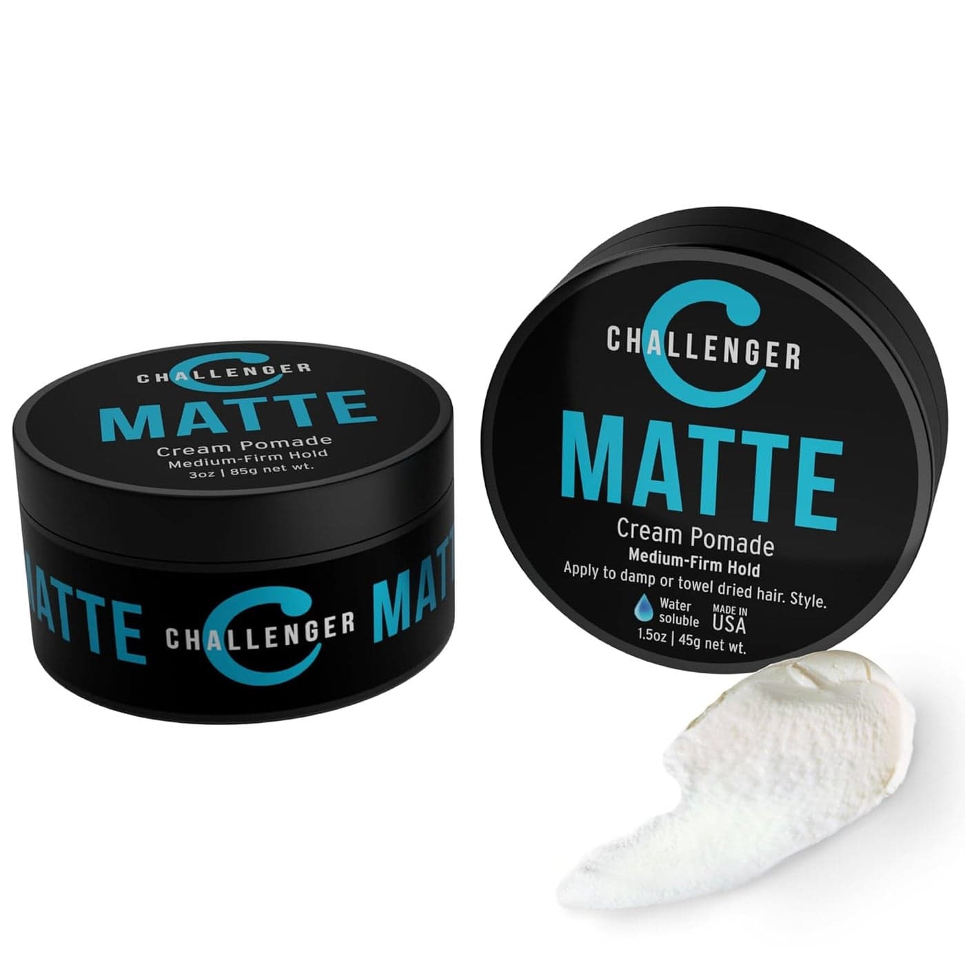 Challenger Matte Cream Pomade Combo Natural Shine Free Styling Product Medium Firm AllDay Hold Travel Friendly Water Based Hair Gel For All Hair Types 3oz and 15oz Jars