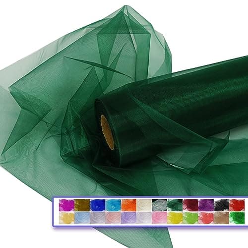Organza Tulle Fabric Rolls Crystal Organza 12 by 50 Yards 150 ft Sheer Nylon Silky Shiny Netting Spool Bolt for DIY Craft Table Runner Wedding Baby Shower Party Decor Hunter Green