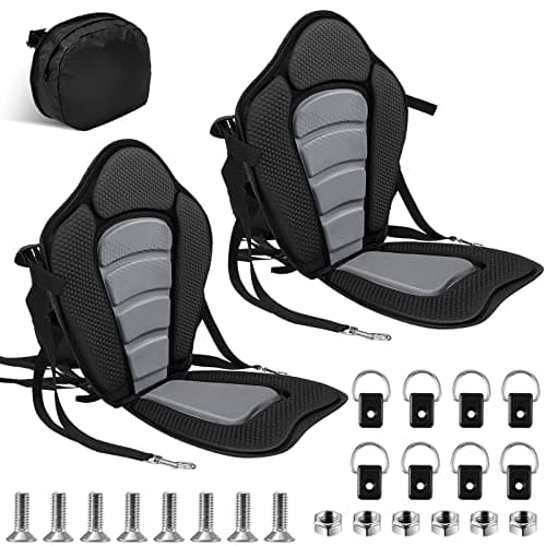 Lewtemi 2 Pack Kayak Seats with Back Support Adjustable Sit Top Padded Boat Seat with Detachable Storage Bag and 8 Fixed D Ring and Screws(Black Gray)