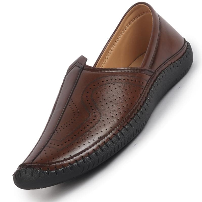 FAUSTO FST FOSME-2184 BROWN-41 Men Brown Perforated Side Stitched Ethnic Round Toe Juttis and Mojaris for Wedding | Flexible Anti Skid Sole | Pathani Kurta Slip On Shoes (7 UK)