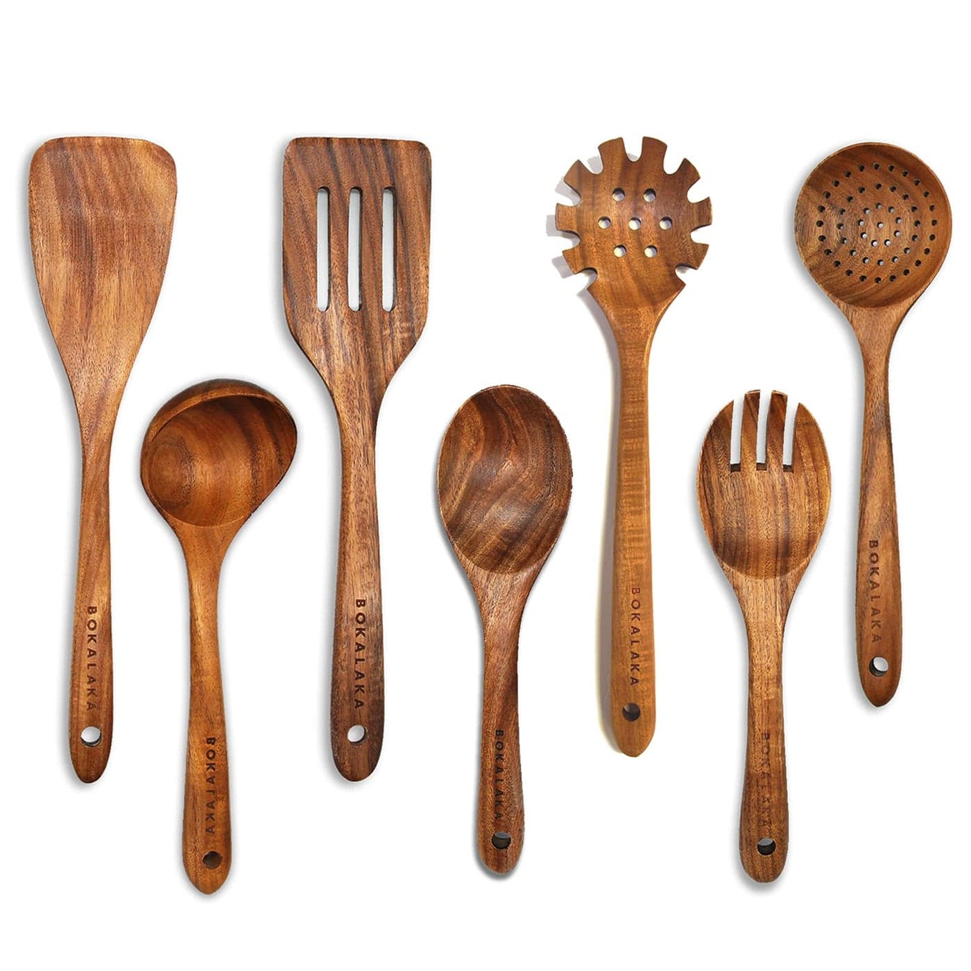 7 Piece Wooden Spoons for CookingWooden Utensils for Cooking Natural Teak Wooden Kitchen Utensils Set Wooden Cooking Utensils