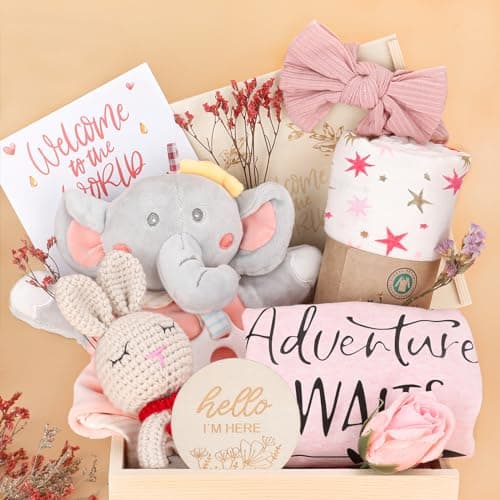 Baby Girl GiftsBaby Shower Gifts for GirlsNew Born Baby Girls GiftBaby Girl Gift BasketUnique Baby Gift EssentialGender Reveal GiftsRattle Swaddle Blanket Baby Girl Gifts