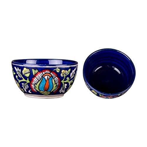 Caffeine Ceramic Handmade Blue Jaipuri Dining Bowl (Set of 2, 200ml)