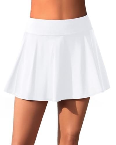 Aqua Eve Women Swim Skirt Tummy Control Swimsuit Skirt High Waisted Bathing Suit Bottom (Available in Plus) White L