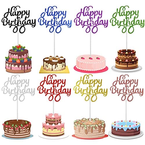 40 Pieces Happy Birthday Cake Toppers Glitter Picks for Dessert Decorations Party Supplies in 8 Colors