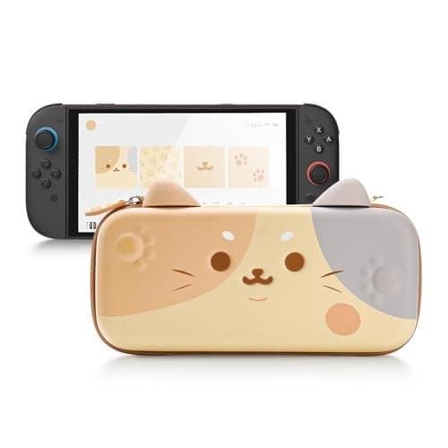 GeekShare Carrying Case Compatible with Switch 2 2025 79 Inch Large Capacity Hard Shell Travel Case with 12 Game Card Slots for Switch 2 Console and Accessories Tricolor Cat