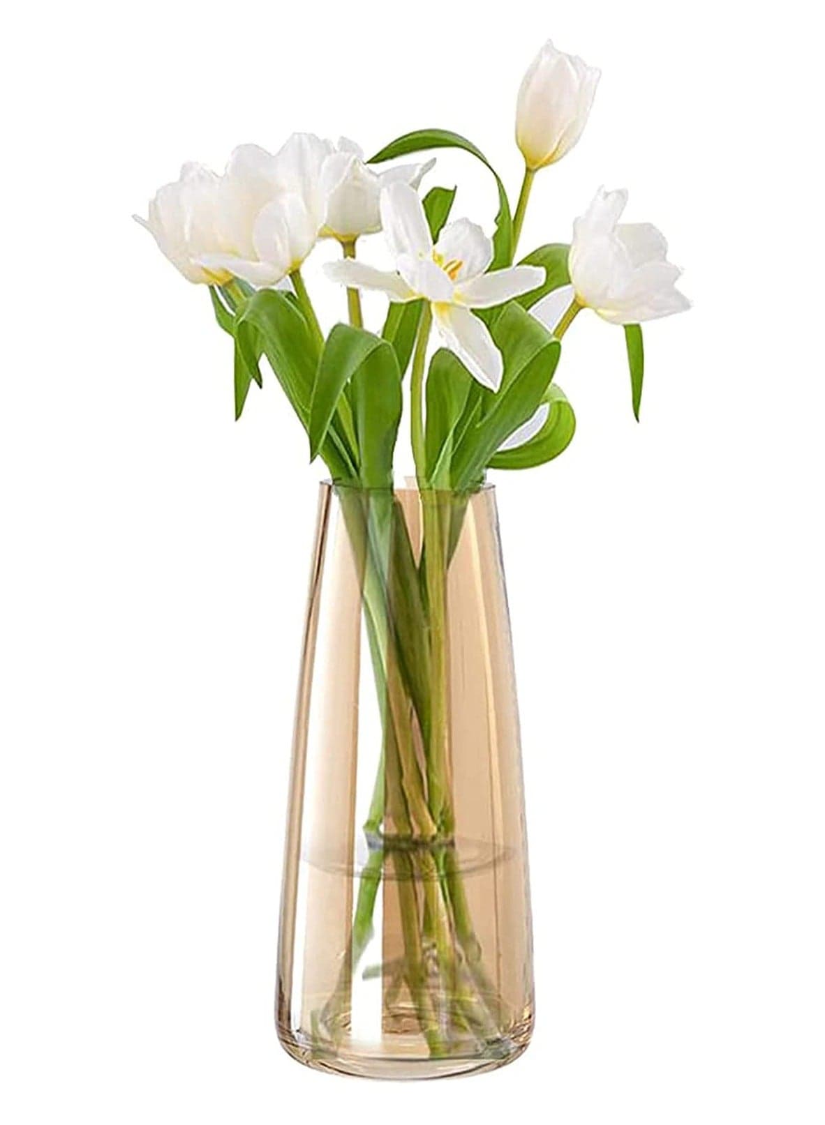 Flower Glass Vase for Decor Home Handmade Modern Large Flower Vases for Centerpieces Living Room Kitchen Office Wedding 8.7 Inch (Amber)
