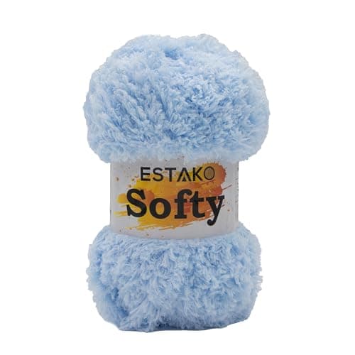 Estako Softy 100% Polyester Fluffy Soft Chunky Bulky Weight #5 Yarn for Crocheting and Knitting 3.52 oz (100 gr) 98 Yds (90 m) (9220 - Baby Blue)