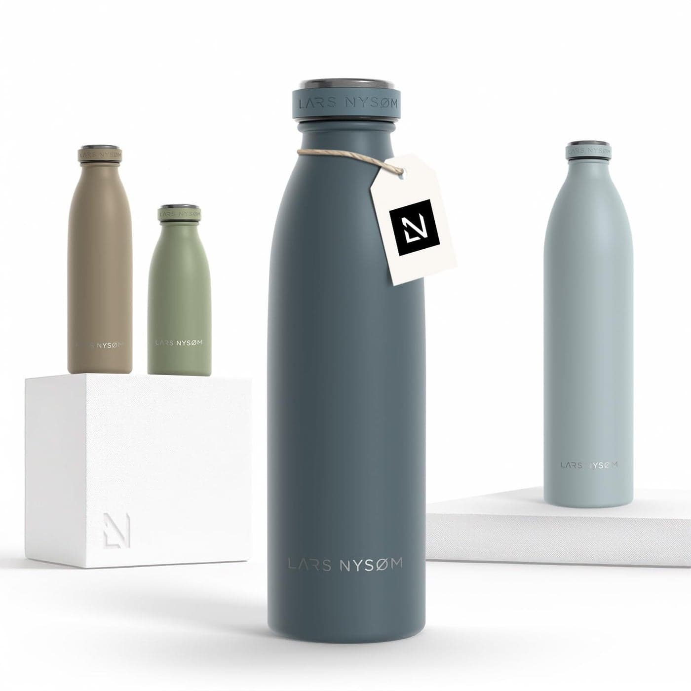 LARS NYSM Stainless Steel Insulated Water Bottle 12oz 17oz 25oz 34oz 51oz Insulated Thermo Flask for Hot and Cold Beverages Leakproof Drinking Bottle Stone Blue 17oz