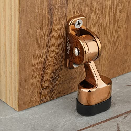 LAPO Premium 3 Inch Rubber Door Stopper with Screw | Heavy Duty Wooden Door Stopper for Home, Office, Hotel | Rose Gold Finish | Strong Grip Door Holder for All Surfaces (Pack of 1)