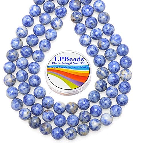 LPBeads 80Pcs Polished 10mm Round Natural Blue Spot Jasper Gemstone Loose Beads with Stretch Cord for Jewelry Making Bracelets