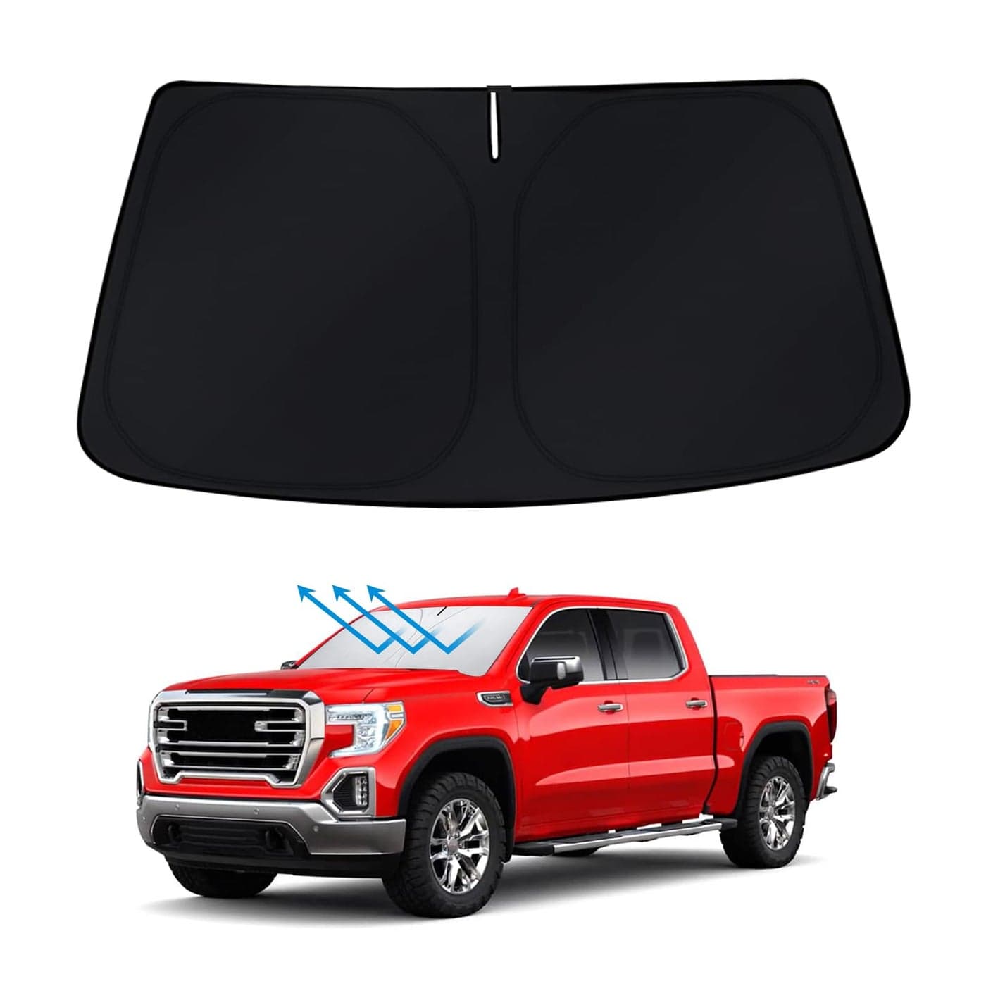 BESTVIEW Front Windshield Sun Shade Compatible with GMC Sierra 1500 2500 3500 20192024 Foldable Reflective Sunshade for Car Front Window 3 Layers 210T Material Silver
