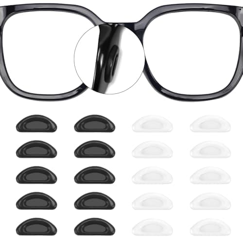 20 Pairs Eyeglass Nose Pads Stick On Silicone Anti-Slip for Glasses Sunglasses Thin Nose Pads Eyeglasses, Adhesive Nose Pad for Eyeglass, Anti Slip Eyeglass Nose Pads (10Clear+10Black)