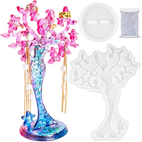 NiArt Beauty Jewelry Holder Epoxy Resin Silicone Casting Mold Kit, 2PCS Earing Stand Display for Necklaces Bracelets Storage Jewelry DIY Crafts Arts Handcraft Home Decoration Gift
