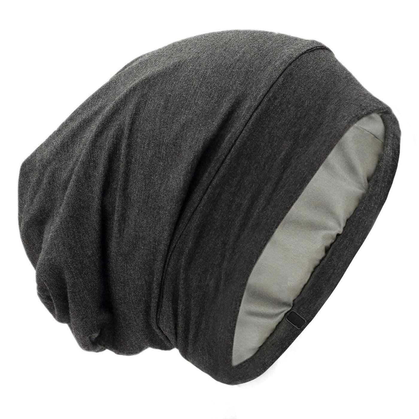 Silk Satin Lined Bonnet Sleep Cap Adjustable Stay on All Night Hair Wrap Cover Slouchy Beanie for Curly Hair Protection for Women and Men Solid Dark Grey