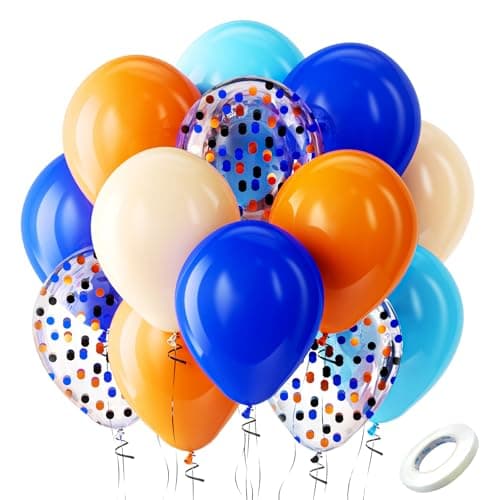 Bezente Orange and Blue Balloons Kit 60pcs 12 inch Light Royal Blue Nude Latex Balloons Orange Confetti Helium Balloons for Kids Birthday Baby Shower Anniversary Graduation Themed Party Decorations