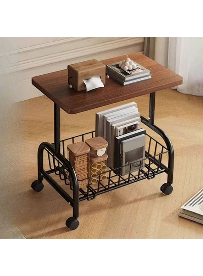 Movable Coffee Table 2 Layer Cart Living Room Cart,2-Tier End Table/Bedside Table,Storage Table, Mid Century Modern Coffee Table with for Sofa Side Table