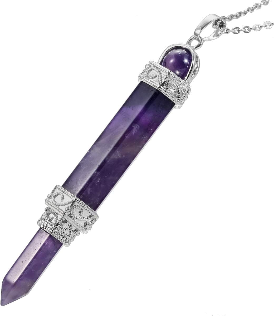 TUMBEELLUWA Stone Pendant Necklace Hexagonal Prism Point Healing Crystal Chakra Handmade Jewelry for Women