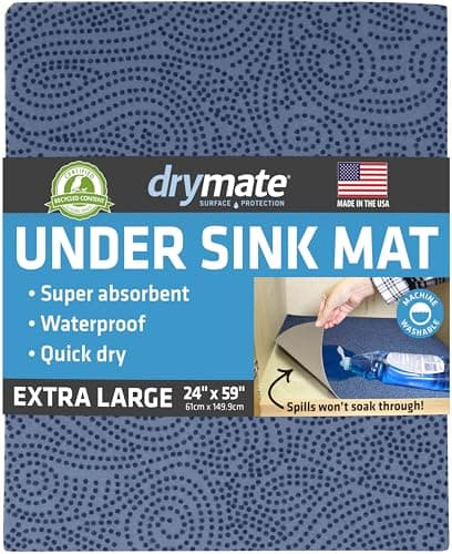 Drymate Premium XL Under Sink Mat, Waterproof Cabinet Protection Mats for Kitchen & Bathroom, Absorbent Shelf Liners, Slip-Resistant, Non-Adhesive, Machine Washable (USA Made)(24”x59”)(Blue)