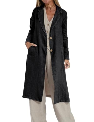 IDEALSANXUN Linen Jackets for Women Linen Blazer Women Long Trench Coat 2025 Casual Lightweight Spring Jackets Summer Clothes Cardigan Tops, Black, S