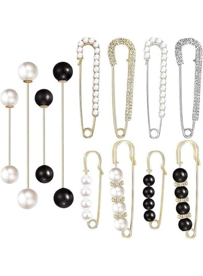 12 Pcs Sweater Shawl Clips Set, Retro Faux Pearl Crystal Brooch Pins for Women Girls, Elegant Sweater Cardigan Shawl Scarf Dress Decoration Accessories