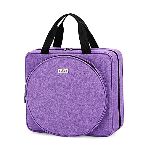 LoDrid Embroidery Project Bag, Square Embroidery Supplies Storage Tote, Portable Craft Carry Case for Cross Stitch Kits Tools, Multiple Pockets, Purple, Bag Only