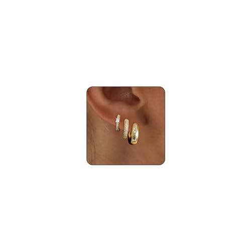 VIROMY Gold Hoop Earrings Set for Women Trendy, 14K Gold Plated Lightweight Small gold Hoop Earrings Chunky Open Hoops Earrings Stacks Jewelry Gifts