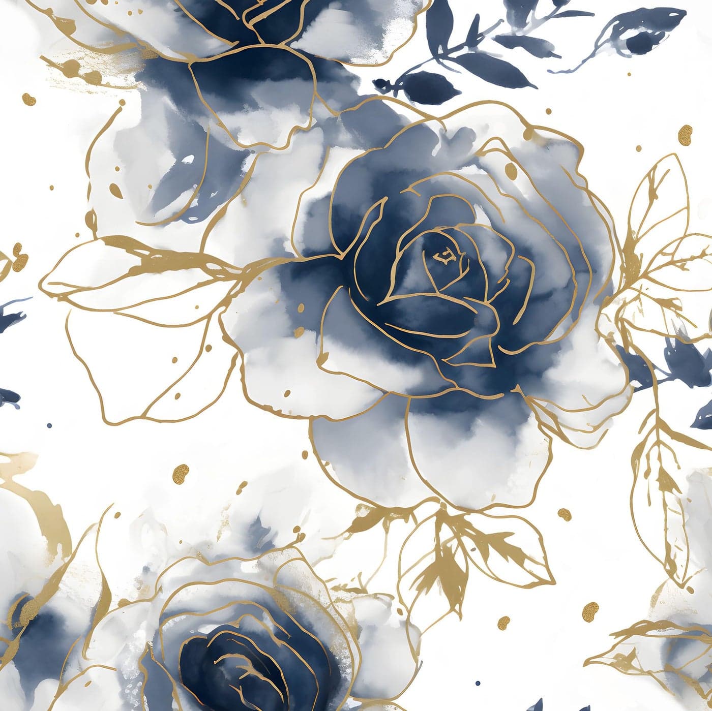 White Floral Wallpaper Peel and Stick Watercolor BlueGolden Flower Contact Paper Modern Wall Paper Waterproof SelfAdhesive Wall Covering for Bedroom Countertop Desk Cabinets Decor 174 x 118