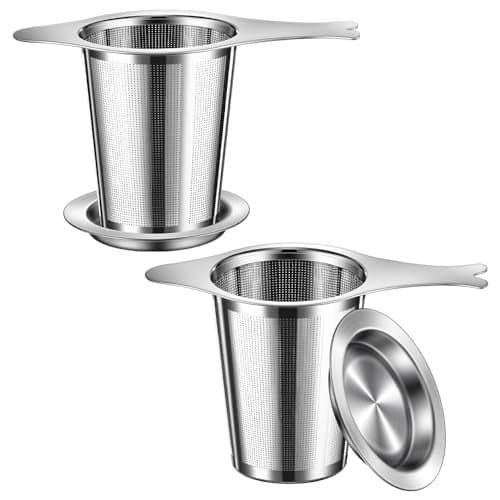 2PCS Tea Infuser for Loose Leaf Tea, BOMANSIN BOMS Loose Leaf Tea Steeper Strainer with Double Handles, Extra Fine Mesh Ball Infusers, Diffuser Holder Filter for Mugs, Tea Strainers for Loose Tea