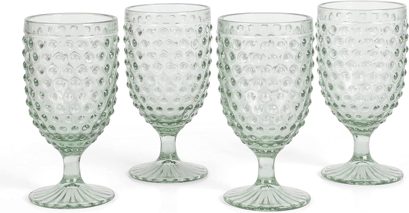 Martha Stewart Chauncey 4Pack 142 oz Hobnail Handmade Glass Goblet Green